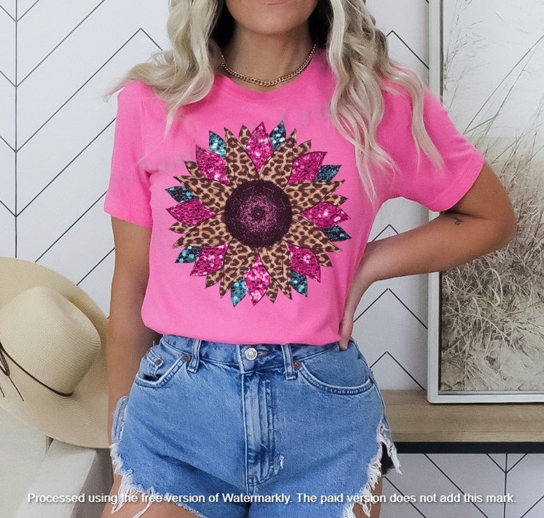 Glitter Sunflower Leopard Tee