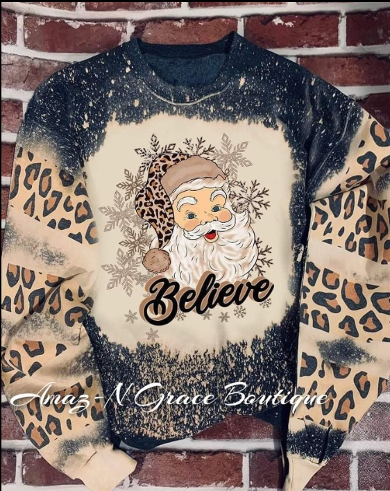 Believe w/ Leopard Sleeves Sweatshirt