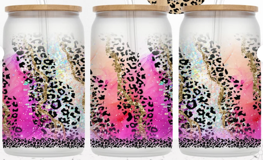 Pink/Glitter Cheetah Leopard Glass Tumbler