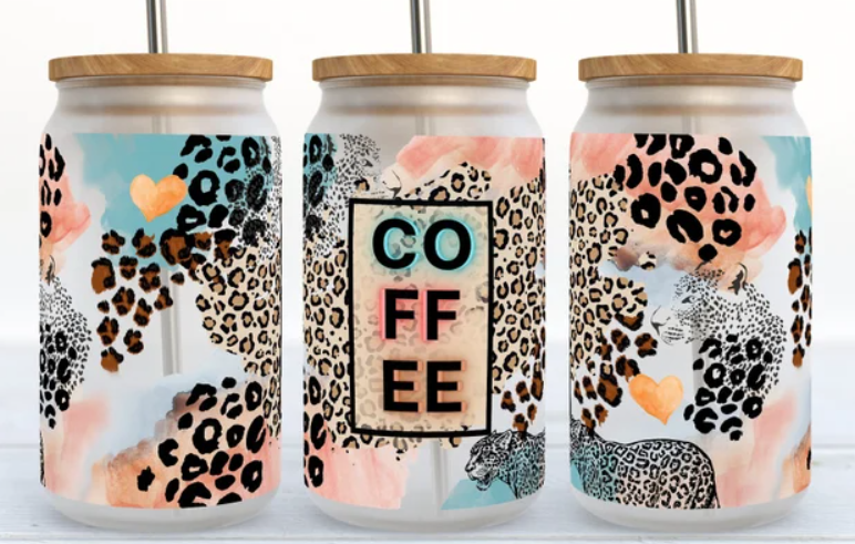 Coffee Leopard print Glass Tumbler